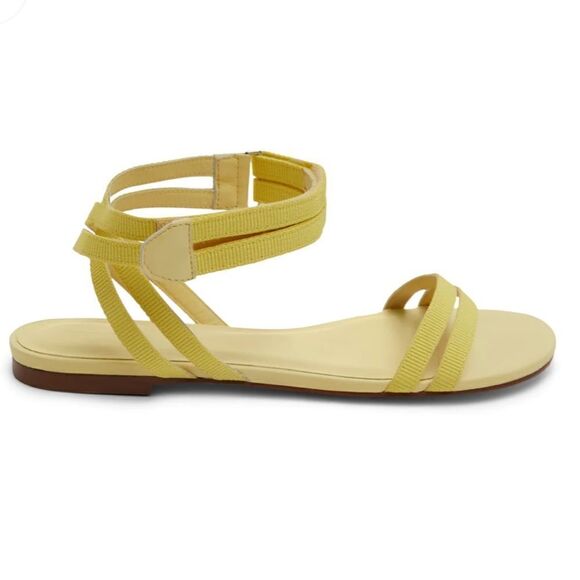 Rebecca Allen, The Flat Strappy Sandals, Velcro ankle strap, Citrine Yellow NWOB - Picture 3 of 6